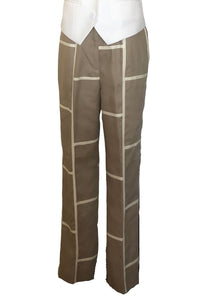 Ribbon Graphic Field 100% Linen Classic Pants - Khaki/White (Style# K1722)
