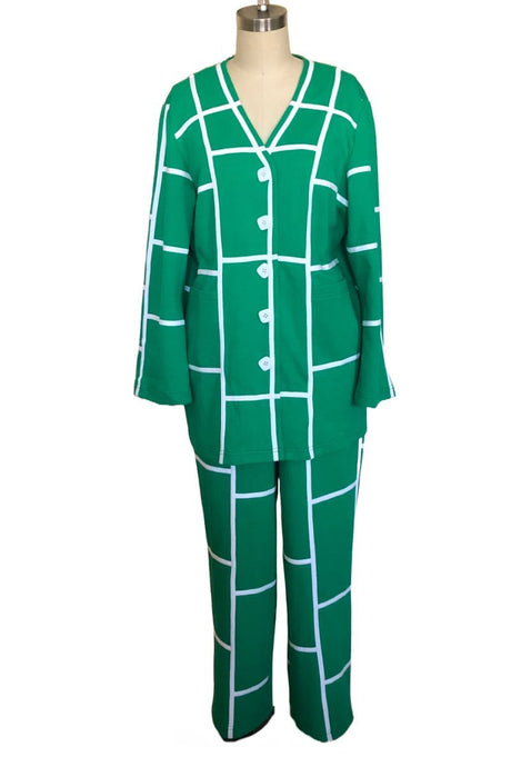 Ribbon Graphic Field Pants Set (Green/White) - Style# K201PE