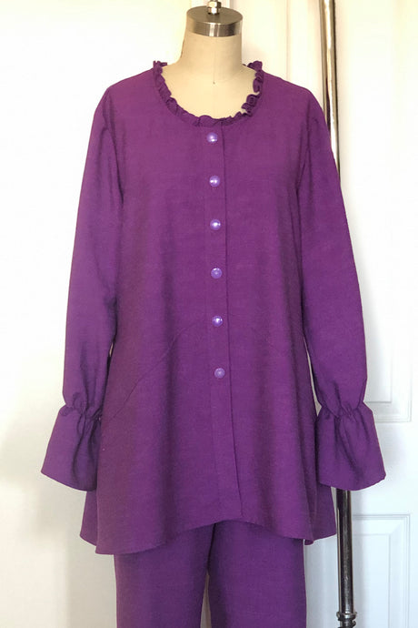 Ruffled Silk Tunic Blouse (Purple) #1773