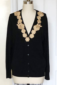 Upcycled V-Neck Wool Cardigan - Black (Style #1105)