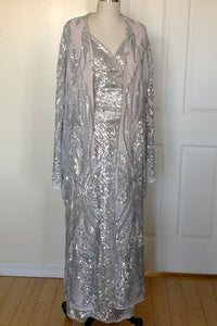 Sequin Long Coat, Camisole Skirt Ensemble - Silver (Style #166CS)