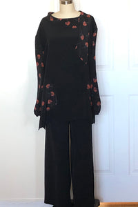 Contrasting Black and Floral Print Pant Set (Style# K1037)
