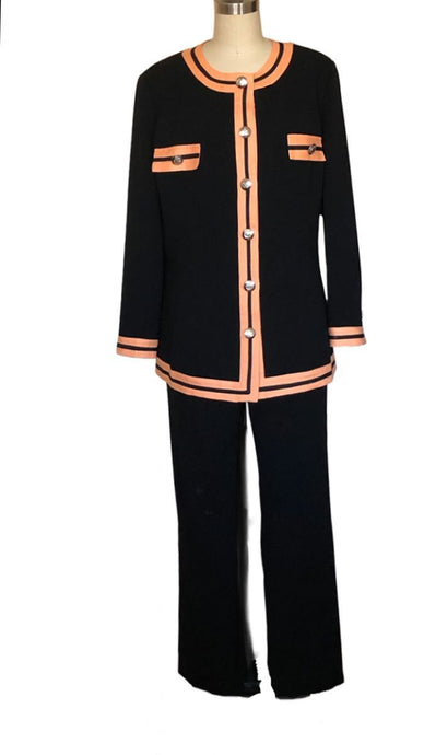Crepe Jacket & Pant Suit (Peach Trim) - Style #E1PK