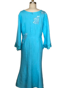 Princess Panel Dress with Embroidered Appliqué - Style #136EW (Turquoise)