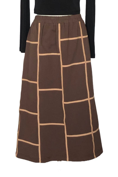 Ribbon Graphic Field Skirt with Elastic Waistband - Style# K203 (Brown/Beige)