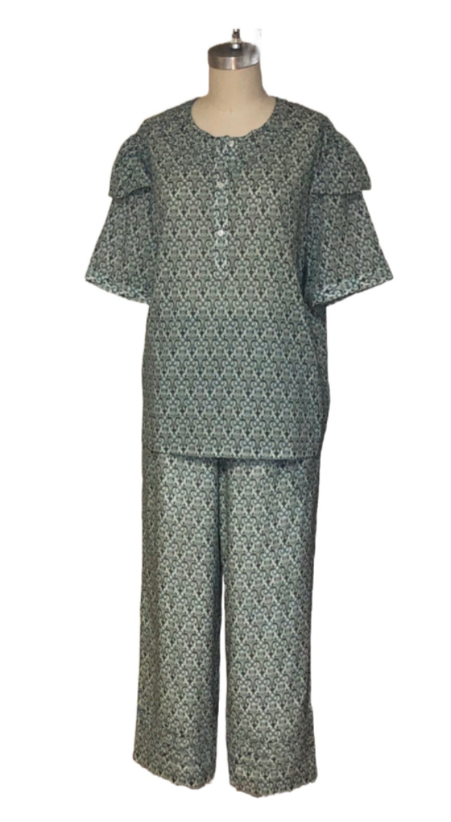 Printed Abstract Floral Top and Pant Set (Green) - Style #2426PK