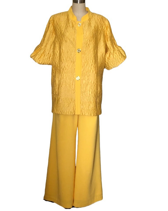 Puff Sleeve Pant Suit  - Style #109P (Yellow)