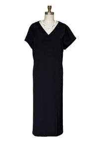 V-Neck Dress with Tucking Detail (Black) Style #2442K