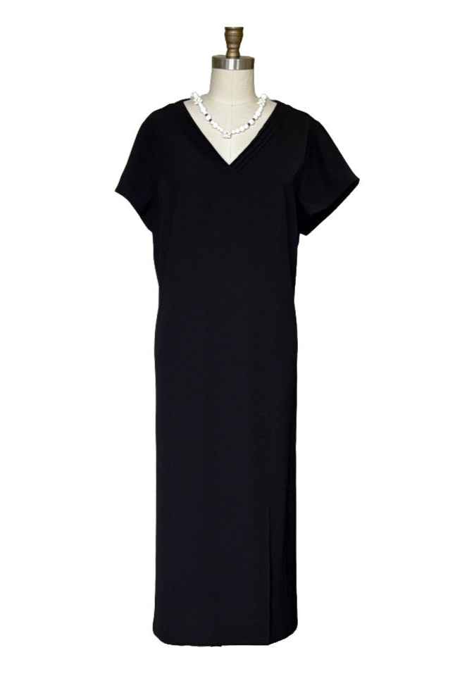 V-Neck Dress with Tucking Detail (Black) Style #2442K
