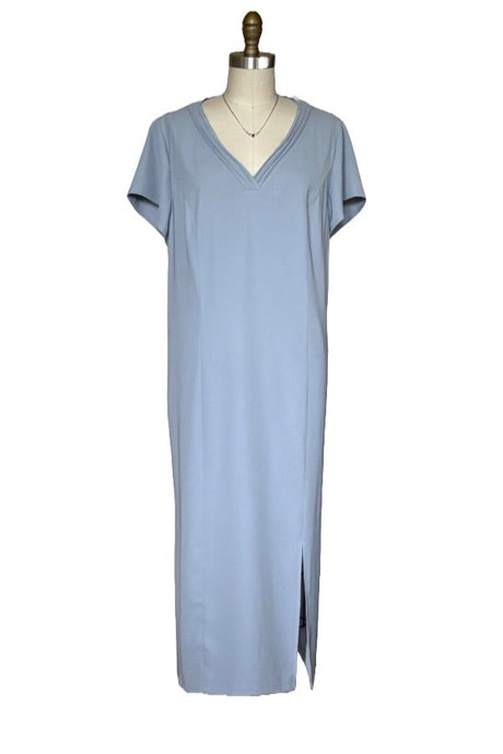 V-Neck Dress with Tucking Detail (Light Grey) Style #2442K