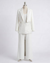Winter White Crepe Sequin Pant Suit