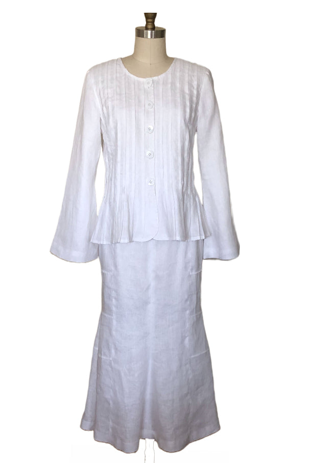 Pleated Skirt Suit (White) - Style # K308S