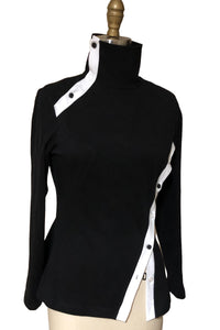 Asymmetrical Collar Custom T-Shirt (Black/White) - Style # 2311K