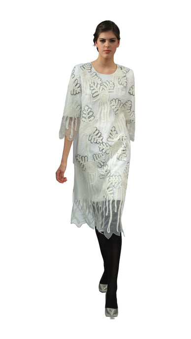 Winter White Snow Flake Embroidered Dress