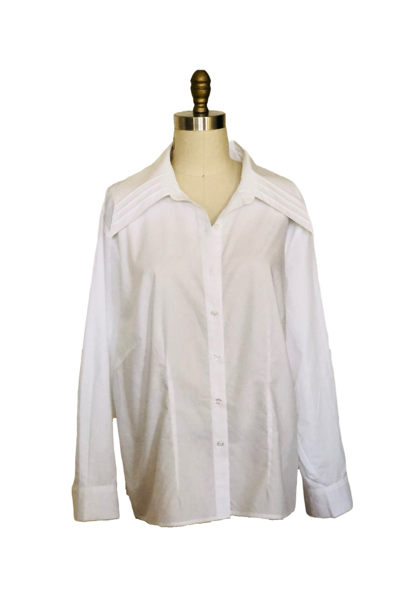 White Cotton Shirt with Pin-tuck Details - Style # K306