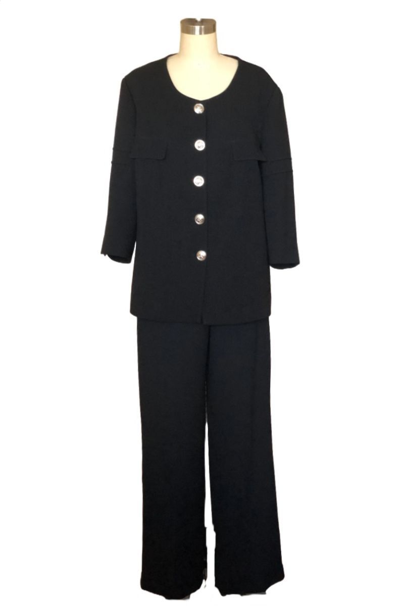 Crepe Jacket and Panel Pant Suit (Black) Style # B1PK