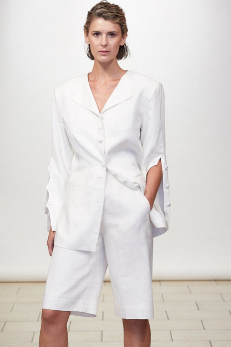 Classic Linen Jacket + Shorts Set Style #1901JK (White)