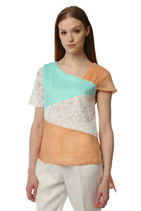 Mélange Aqua Multi Asymmetrical Blouse Style # 1778