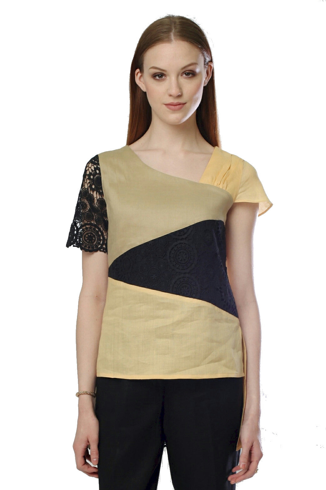 Mélange Khaki Asymmetric Blouse Style # 1778