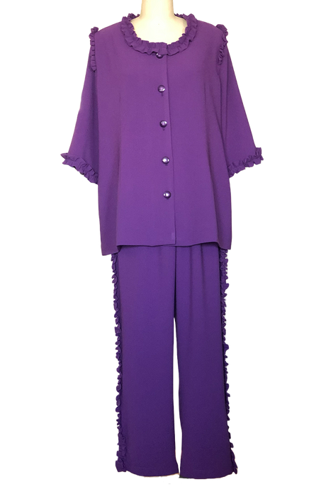 Mini Ruffle Trimmed Pant Suit - Style # 171RS (Purple)