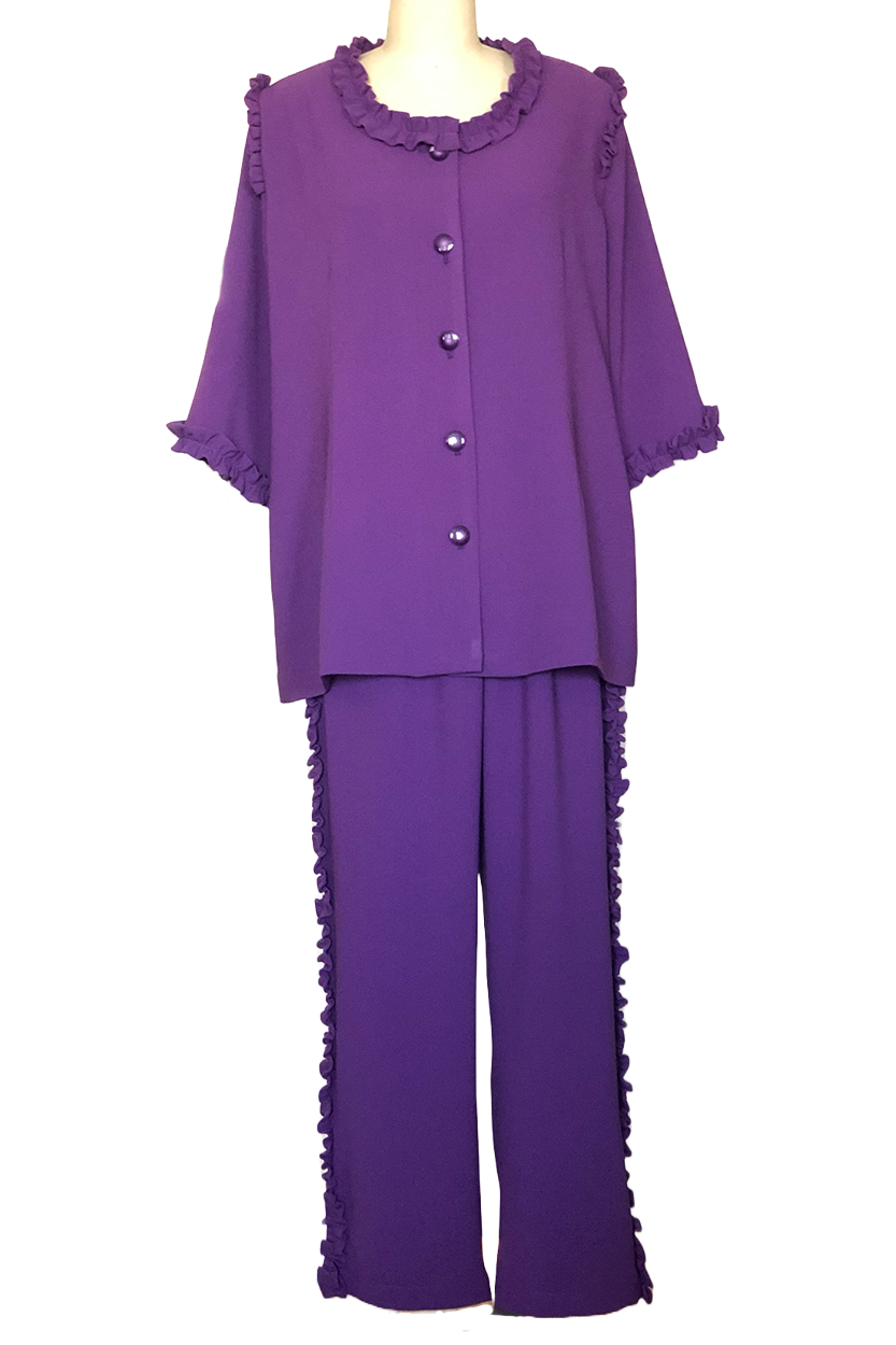 Mini Ruffle Trimmed Pant Suit - Style # 171RS (Purple)