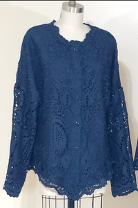 Made in NYC: Lace Dolman Sleeve Jacket (Navy) Style #217
