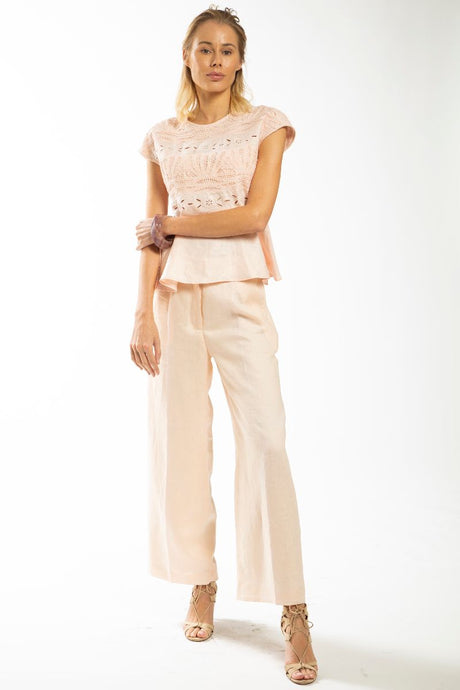 Made in NYC - Embroidered Pant Set (Peach Pink) #224P