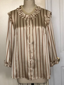 Silk Luxe Limited Edition: Striped Blouse with Mini Ruffle Detail ( Style# K101)