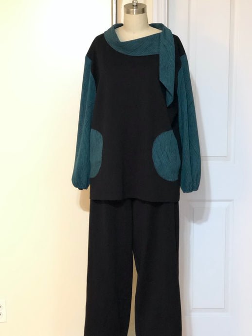Rosemary Jersey T-Shirt Pant Set - Black (Style# T-107P)