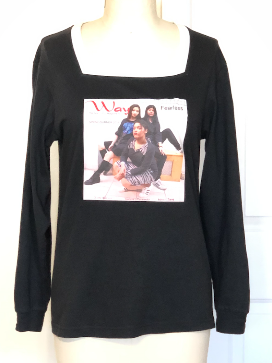 Upcycle square neckline long sleeve T-Shirt (T201)