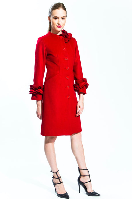 Carmine Transformable Ruffle Cashmere Coat Style # 141