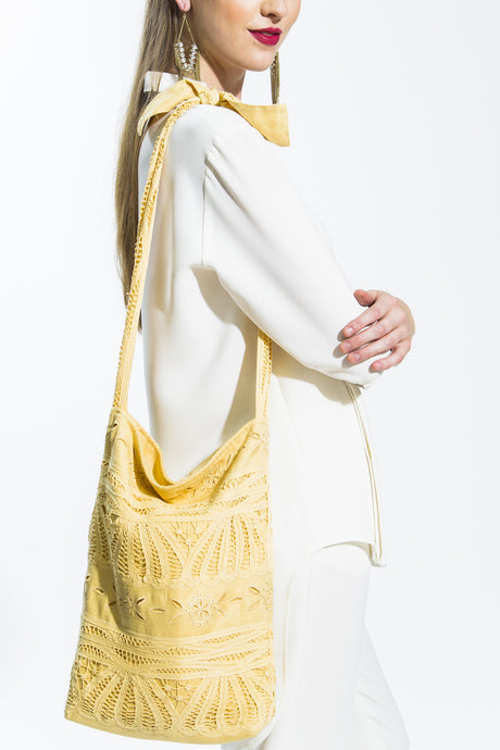 Linen & Lace Shoulder Bag (Maize) Style #6499