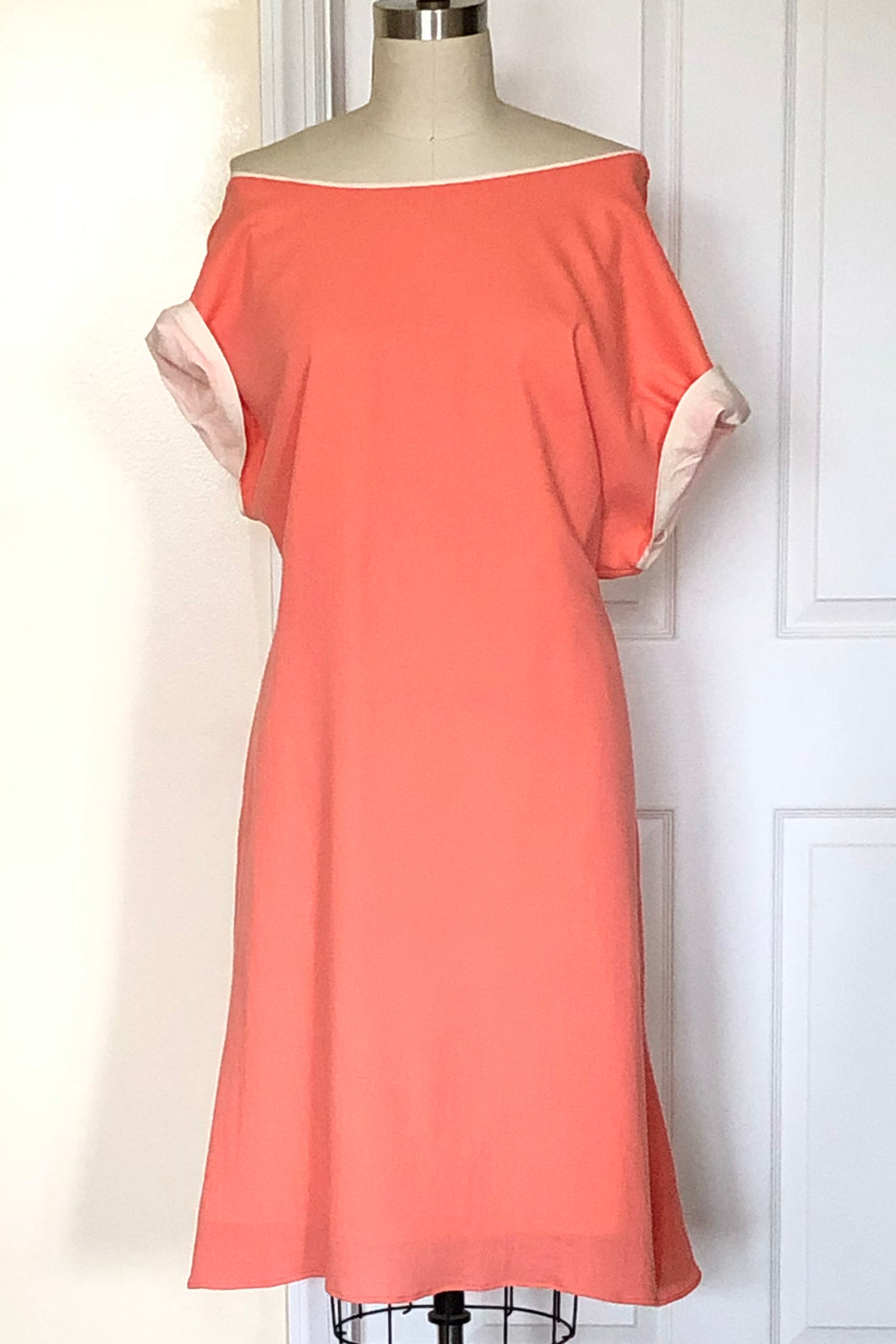 Asymmetric Off the Shoulder Dress (Coral/Off White) Style #110MJ