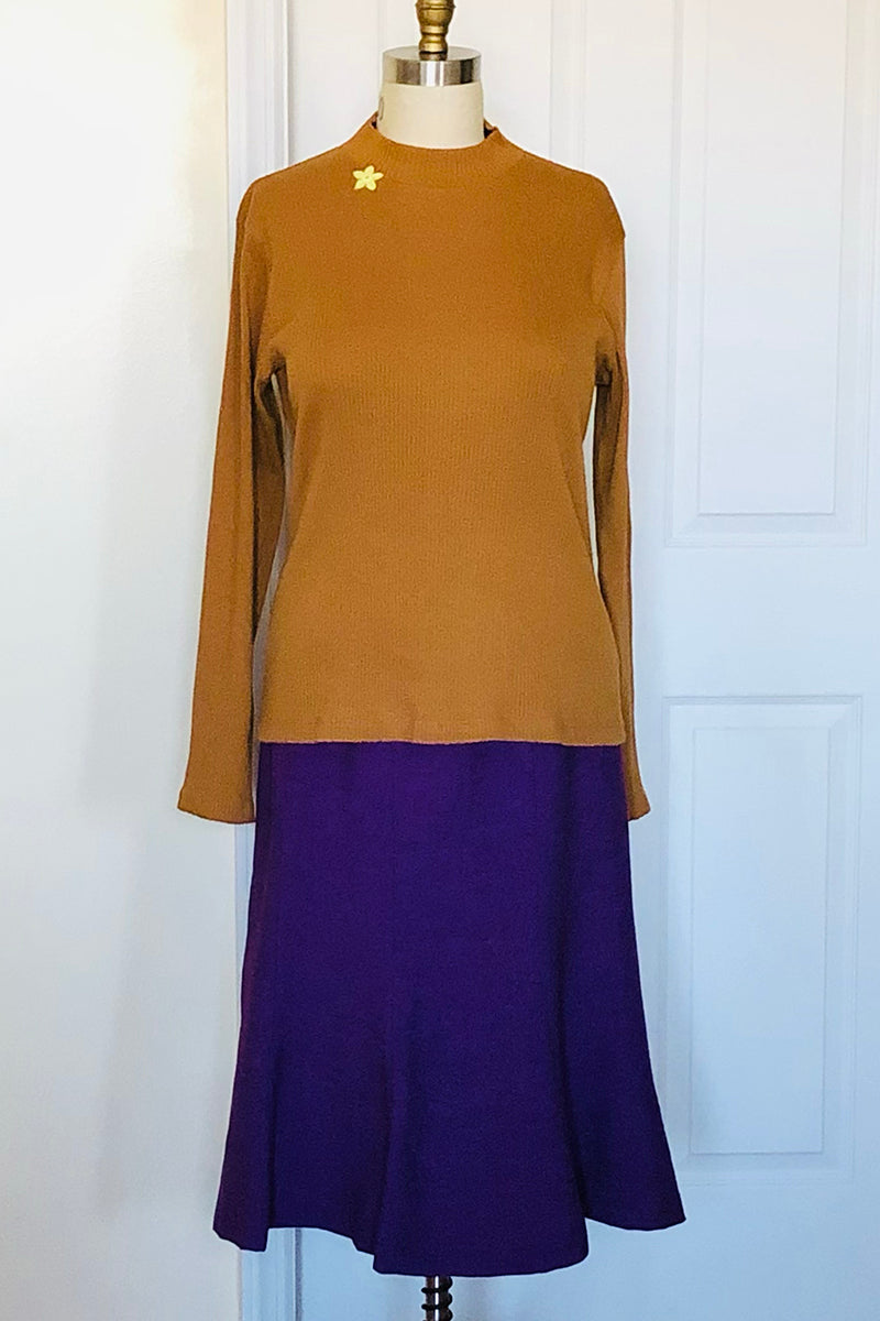 Upcycled Turtleneck Top with appliqué (Gold) Style #205EW