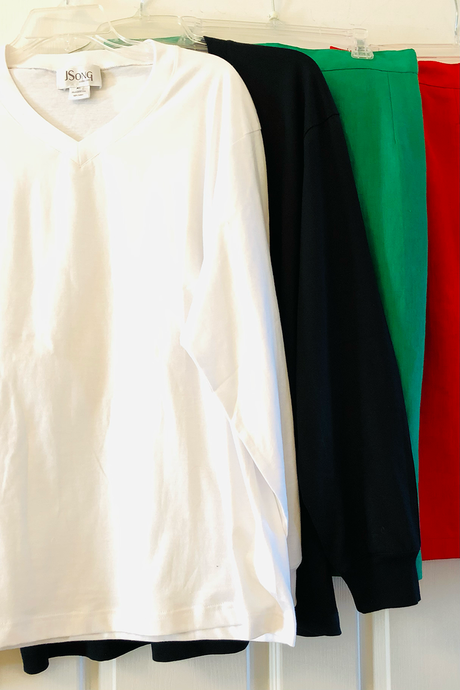 Upcyled V-neck Long Sleeve Tee - Style # 225RJ - White
