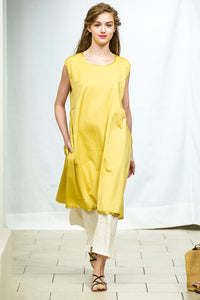 2 Tone Layered Sleeveless Dress (Gold/Off White) Style# 154S
