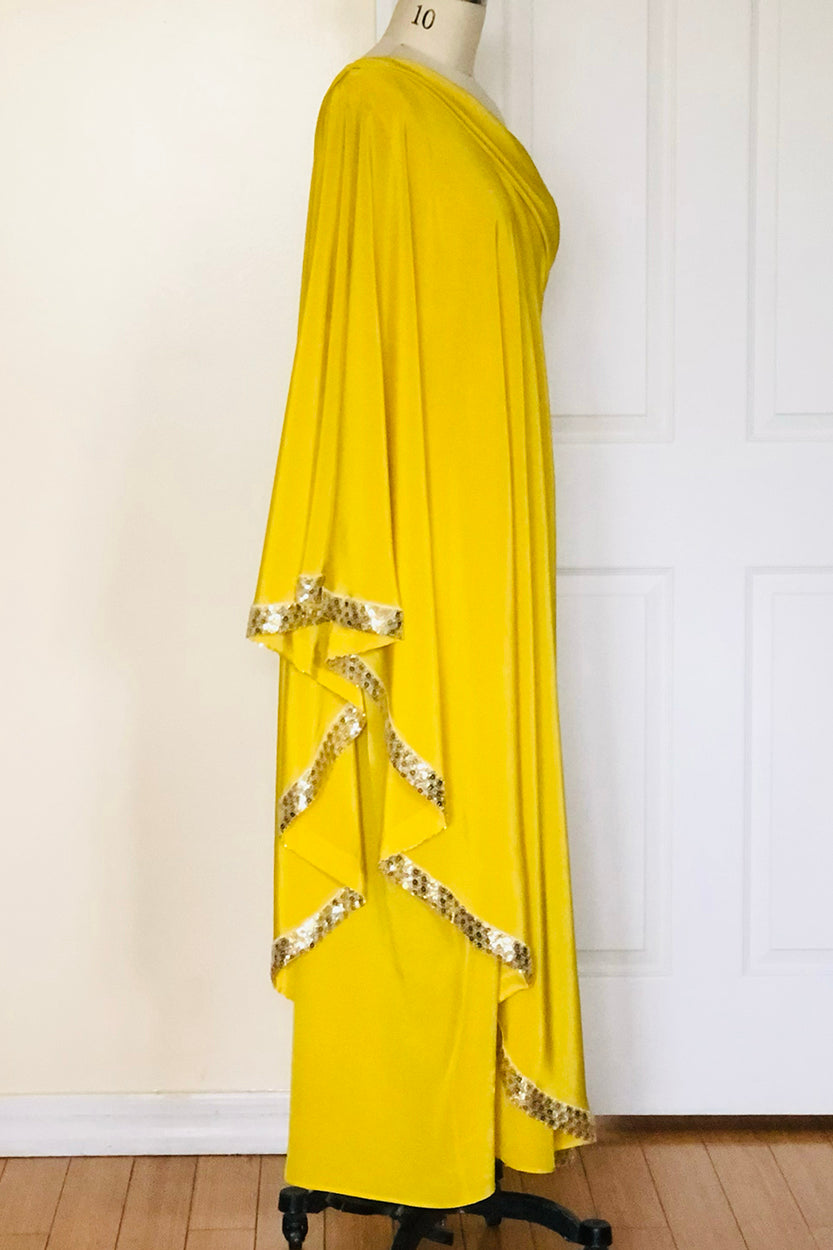Red Carpet Silk Cape Dress (Yellow) Style #7810AR JSong Way Red Carpet Silk Cape Dress (Yellow) Style #7810AR JSong Way