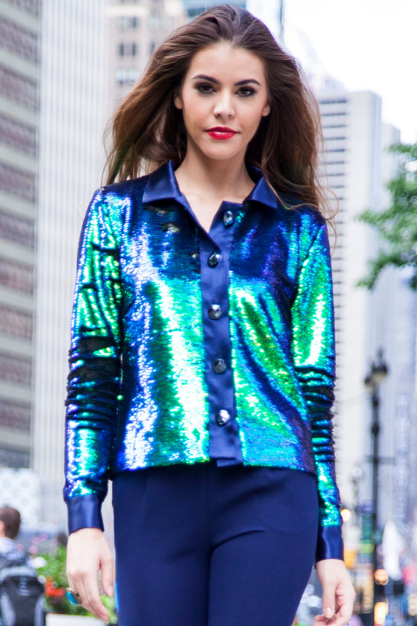 Made in NYC Rock Star Multi Color Sequin Crop Jacket Style 1023