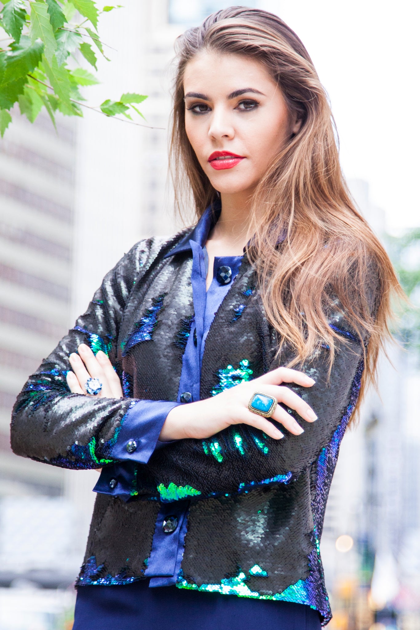 Made in NYC Rock Star Multi Color Sequin Crop Jacket Style 1023