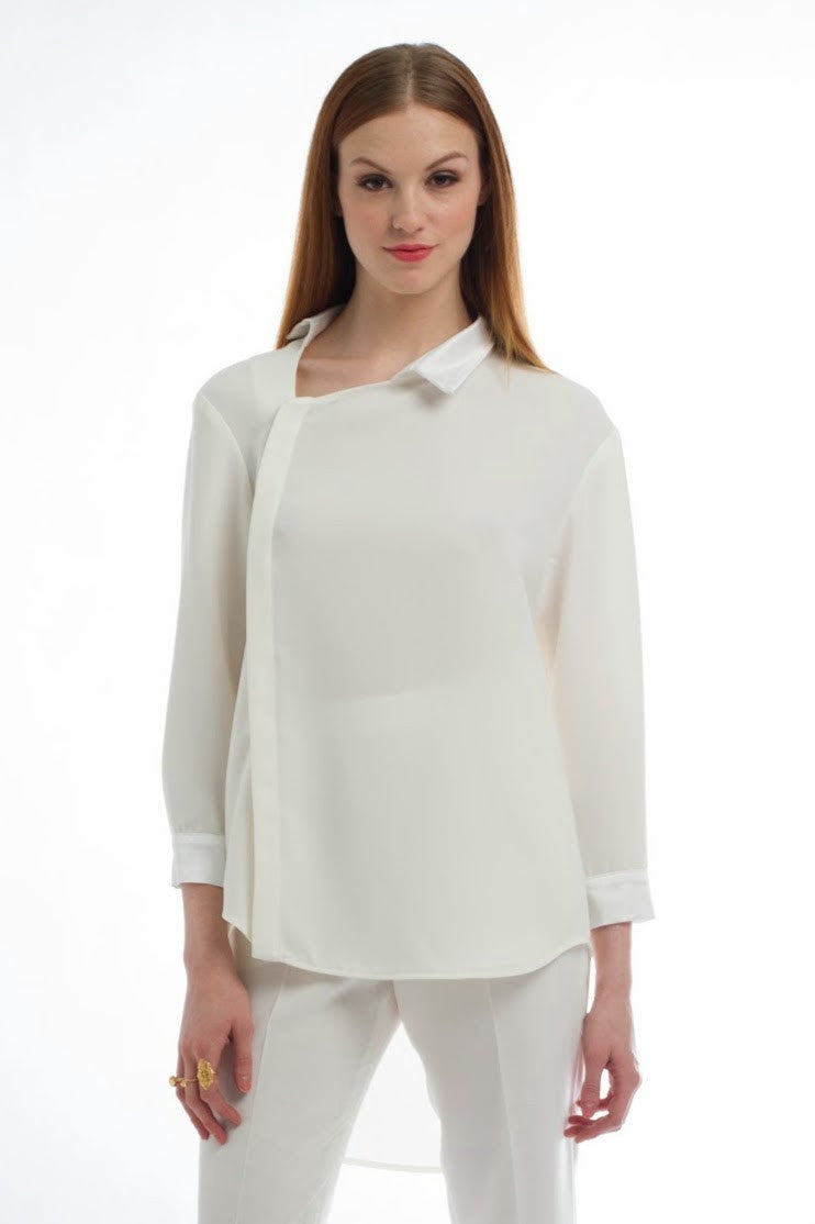 Made in NYC Asymmetric Poetic Shirt (Ivory) Style # 107