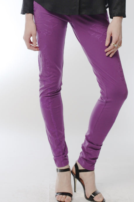 Embroidered Lotus Leggings (Purple) Style # 10819