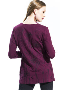 Lotus Long Sleeve T Shirt (Purple Red) Style 10823
