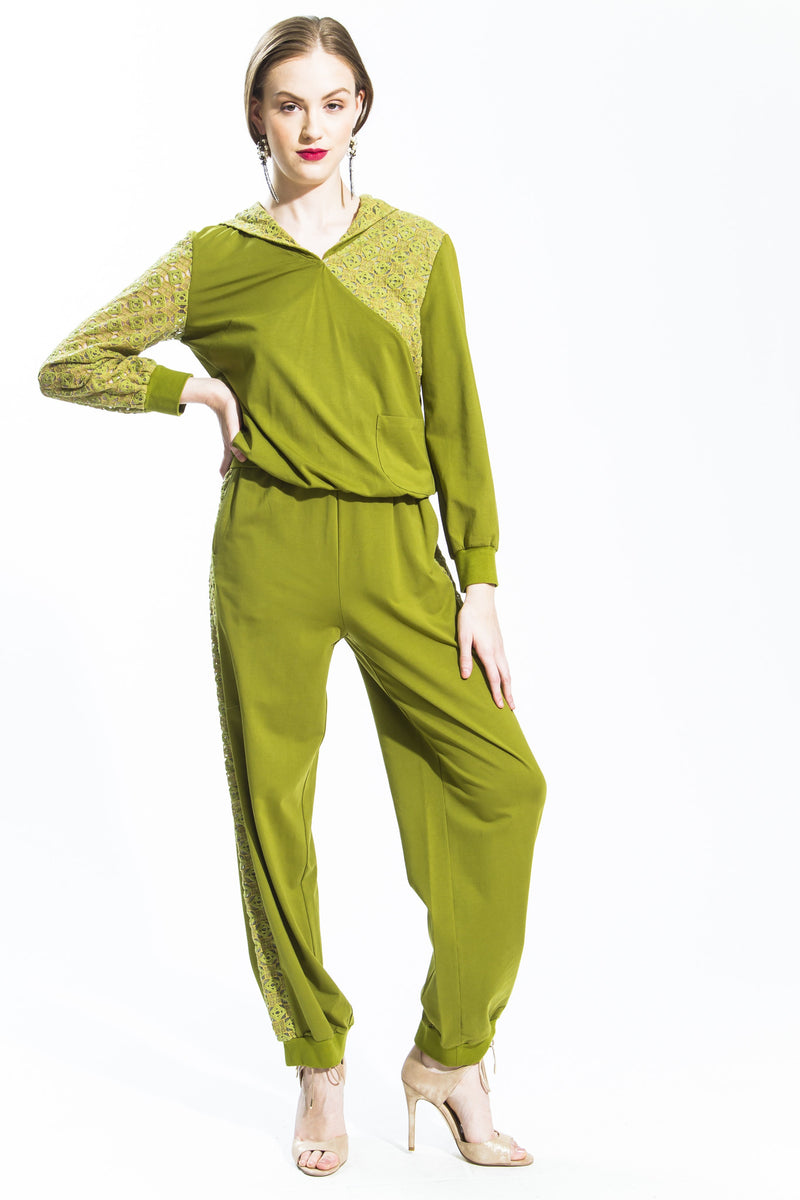 Hooded Lace Tracksuit (Green/Gold) Style # 1239P – JSong Way