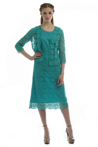 Lace Cardigan, Camisole, and Skirt Set (Teal)  Style # 1295CS