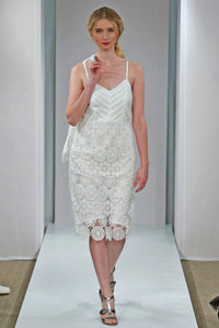 Pleated Bodice Lace Slip Dress (White) #1296