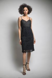 Pleated Bodice Lace Slip Dress (Black) Style# 1296