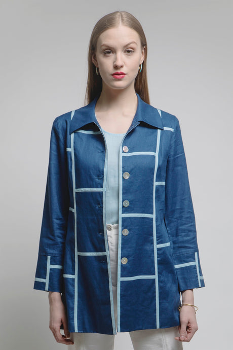 Geometric Car Coat (Navy/Ice Blue) Style 1723