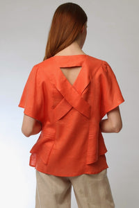 Cross Open Back Pintuck Blouse (Orange) Style # 1733