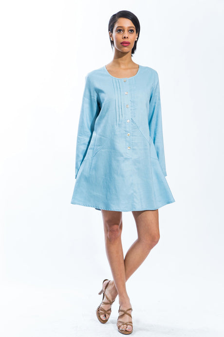 Classic Linen Long Sleeve Tunic (Blue) Style # 1773