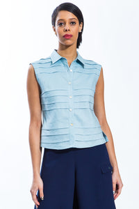 Sleeveless Linen Top (Blue) Style # 1775